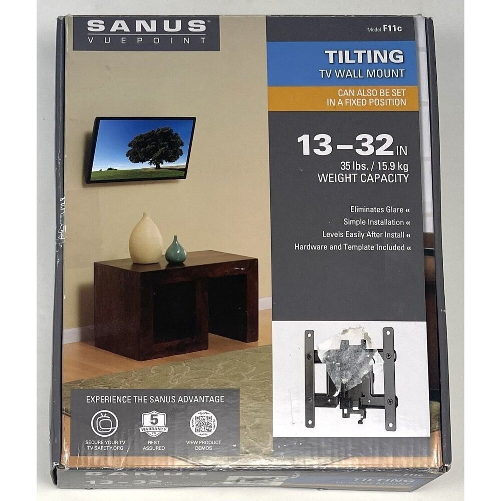 SANUS Vuepoint Tilting TV WALL MOUNT 13"-32" 35lb Capacity Model F11c NIB NEW